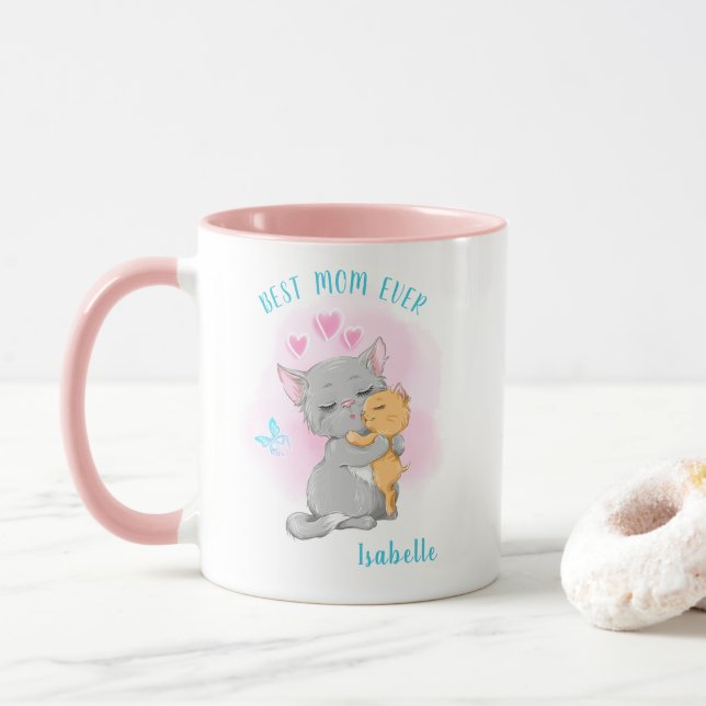 Cat mom mug, best mom ever, mothers day gift idea mug (With Donut)