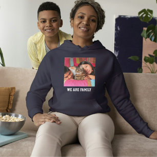 Cat Mom Navy Blue White Family Custom Pet Photo Hoodie