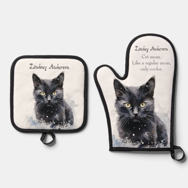 Cat Mom  Oven Mitt & Pot Holder Set (Front)