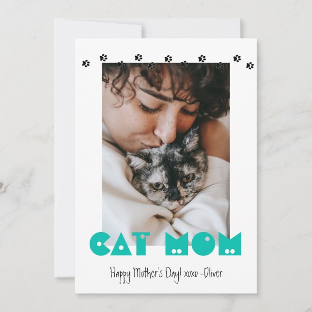 Cat Mom | Paw Prints | Custom Mother's Day Holiday Card (Front)