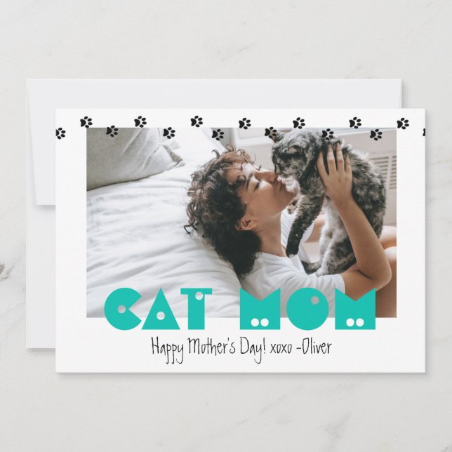 Cat Mom | Paw Prints | Custom Mother's Day  Holiday Card (Front)