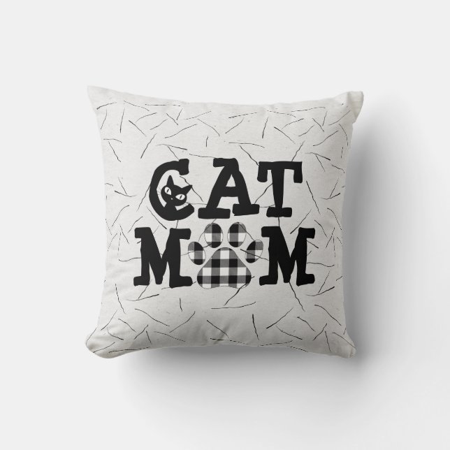 Cat Mom Pawprint with Cat Hairs  Throw Pillow (Front)