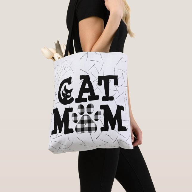 Cat Mom Pawprint with Cat Hairs   Tote Bag (Close Up)