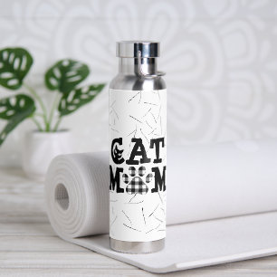 Cat Mom Pawprint with Cat Hairs  Water Bottle
