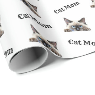 Cat Mom Peeking Birman Watercolor Pattern Wrapping Paper