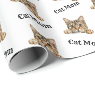 Cat Mom Peeking Bramble Watercolor Pattern Wrapping Paper