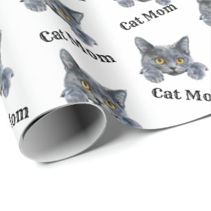 Cat Mom Peeking Charteux Repeating Pattern Wrapping Paper