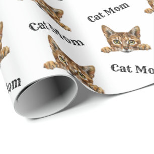 Cat Mom Peeking Chausie Repeating Pattern Wrapping Paper