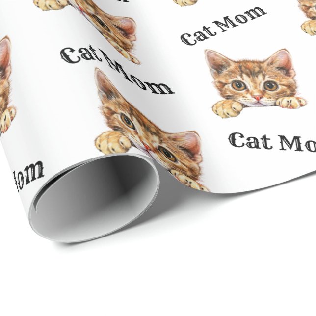 Cat Mom Peeking Cheetoh Repeating Pattern Wrapping Paper (Roll Corner)