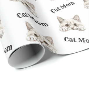 Cat Mom Peeking Colorpoint Shorthair Pattern Wrapping Paper