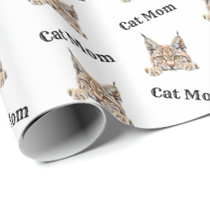 Cat Mom Peeking Desert Lynx Repeating Pattern Wrapping Paper