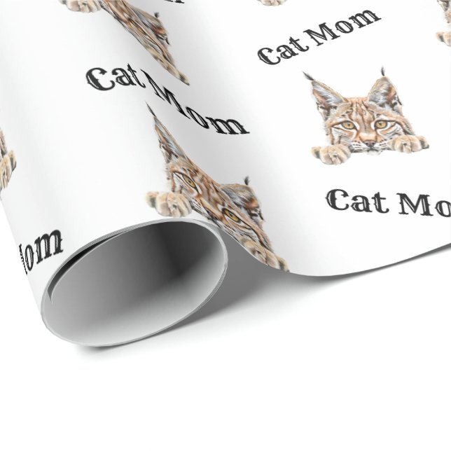 Cat Mom Peeking Desert Lynx Repeating Pattern Wrapping Paper (Roll Corner)