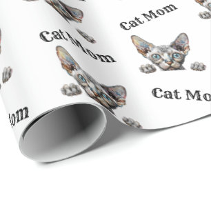 Cat Mom Peeking Don Sphynx Repeating Pattern Wrapping Paper