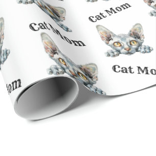 Cat Mom Peeking Donskoy Repeating Pattern Wrapping Paper