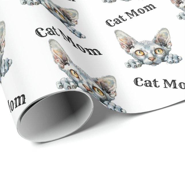 Cat Mom Peeking Donskoy Repeating Pattern Wrapping Paper (Roll Corner)