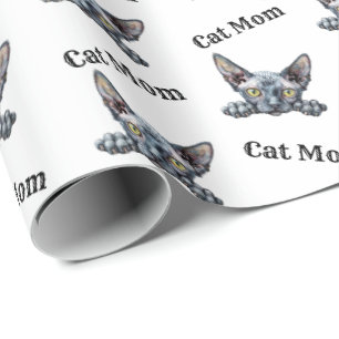Cat Mom Peeking Dwelf Repeating Pattern Wrapping Paper