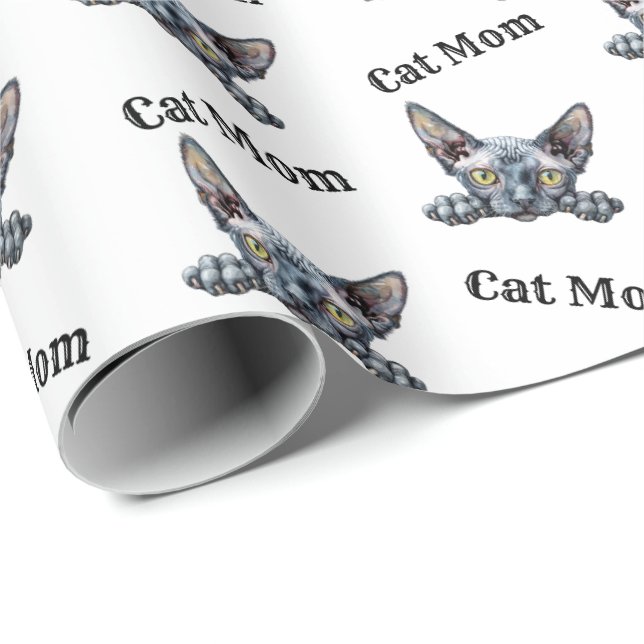 Cat Mom Peeking Dwelf Repeating Pattern Wrapping Paper (Roll Corner)