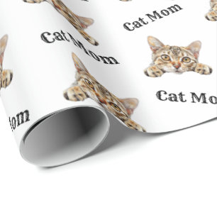 Cat Mom Peeking Egyptian Mau Repeating Pattern Wrapping Paper
