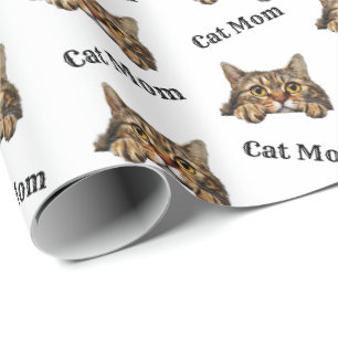 Cat Mom Peeking Highlander Watercolor Pattern Wrapping Paper