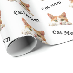 Cat Mom Peeking Japanese Bobtail Pattern Wrapping Paper
