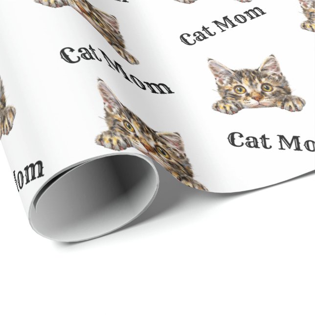 Cat Mom Peeking Kurilian Bobtail Repeating Pattern Wrapping Paper (Roll Corner)