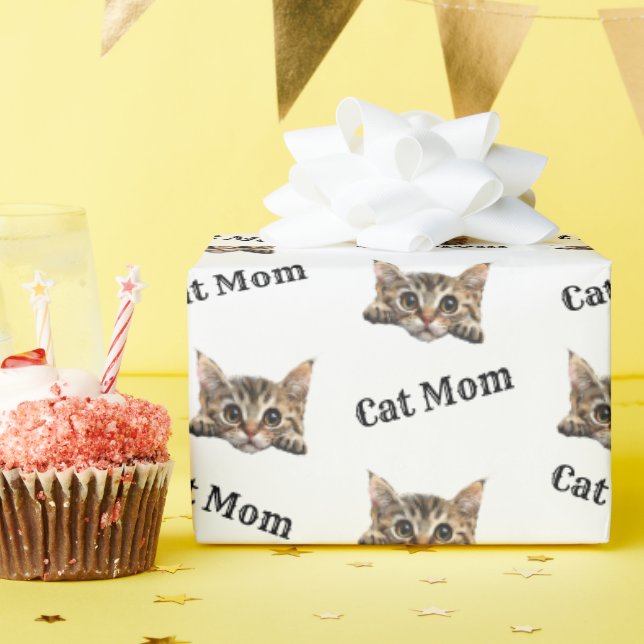 Cat Mom Peeking Lambkin Repeating Pattern Wrapping Paper (Birthday Party)