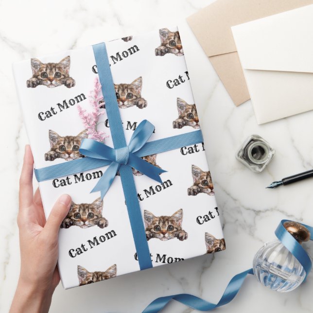 Cat Mom Peeking LaPerm Repeating Pattern Wrapping Paper (Gifting)