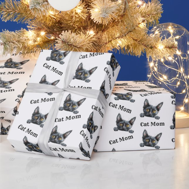 Cat Mom Peeking Lykoi Repeating Pattern Wrapping Paper (Holidays)