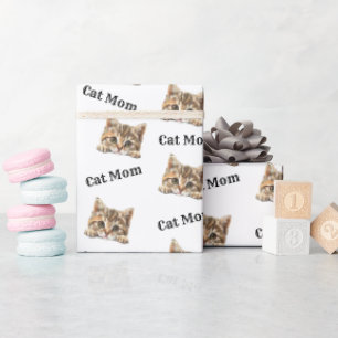 Cat Mom Peeking Munchkin Repeating Pattern Wrapping Paper