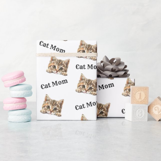 Cat Mom Peeking Munchkin Repeating Pattern Wrapping Paper (Baby Shower)