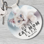 Cat Mom Personalized Pet Photo Keychain<br><div class="desc">Best Cat Mom Ever Personalized Photo Keychain. This custom "Best Cat Mom Ever" keychain is a heartfelt keepsake for any cat lover, designed to celebrate the unique bond between her and her furry friend. Featuring bold, modern typography on a soft white ombre background, the sleek grey text and heart accents...</div>