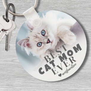 Cat Mom Personalized Pet Photo Keychain