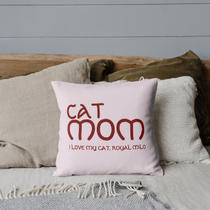 Cat Mom Pet Friends Besties Script Red Pink Custom Throw Pillow