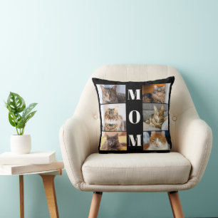 Cat Mom Photo Collage Throw Pillow