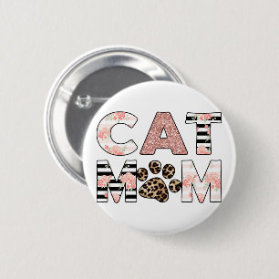 Cat Mom Pink Floral & Leopard Paw 2 Inch Round Button