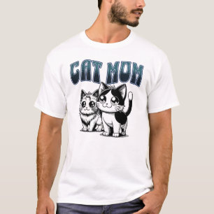 Cat Mom Retro Floral Cute Cat Illustration T-Shirt