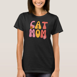 Cat Mom Retro Groovy Flowers T-Shirt