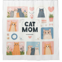 "Cat Mom" Shower Curtain with Adorable Kittens