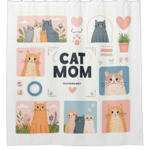 "Cat Mom" Shower Curtain with Adorable Kittens