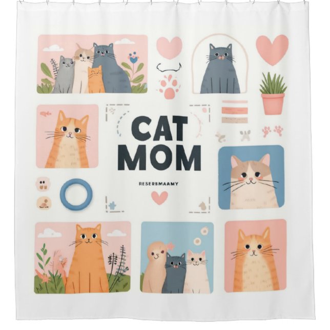 "Cat Mom" Shower Curtain with Adorable Kittens (Front)