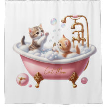 "Cat Mom" Shower Curtain with Adorable Kittens
