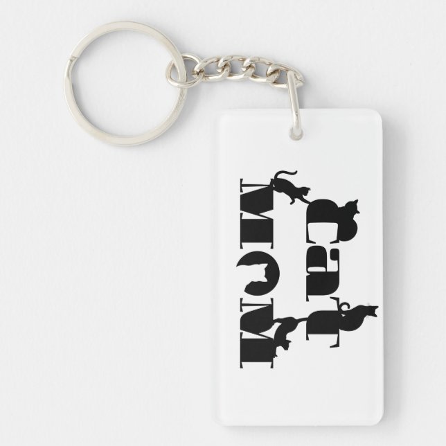 Cat Mom Silhouette Typography Keychain (Front)