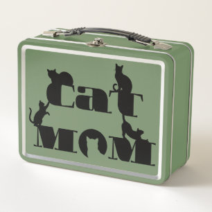 Cat Mom Silhouette Typography Metal Lunch Box