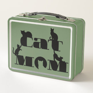 Cat Mom Silhouette Typography Metal Lunch Box