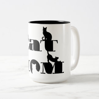 Cat Mom Silhouette Typography Two-Tone Coffee Mug