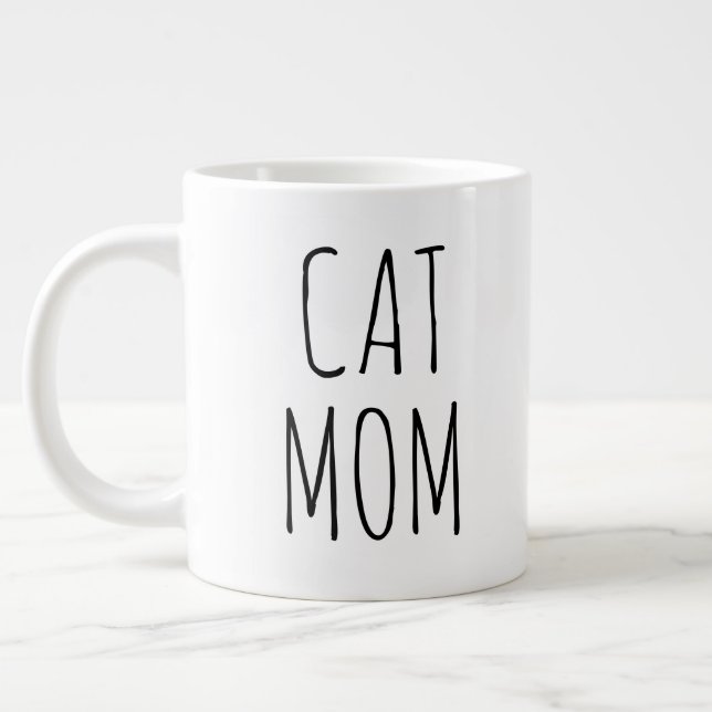 "Cat Mom" Simple Modern Farmhouse Large Coffee Mug (Left)