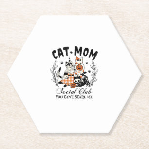Cat Mom Social Club Ghost Cat Halloween Gothic Bla Paper Coaster
