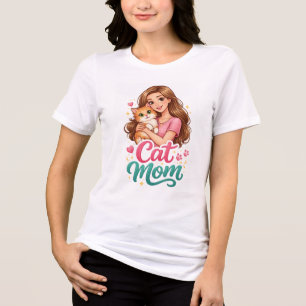 Cat Mom T-Shirt – Cute Cat Lover Shirt, Funny Kitt Tri-Blend Shirt