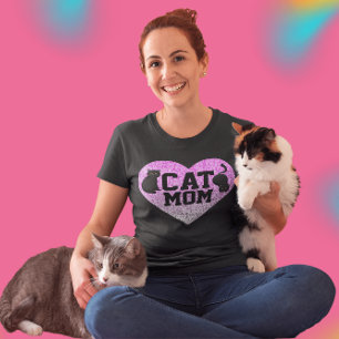 CAT MOM T-SHIRTS FAUX GLITTER