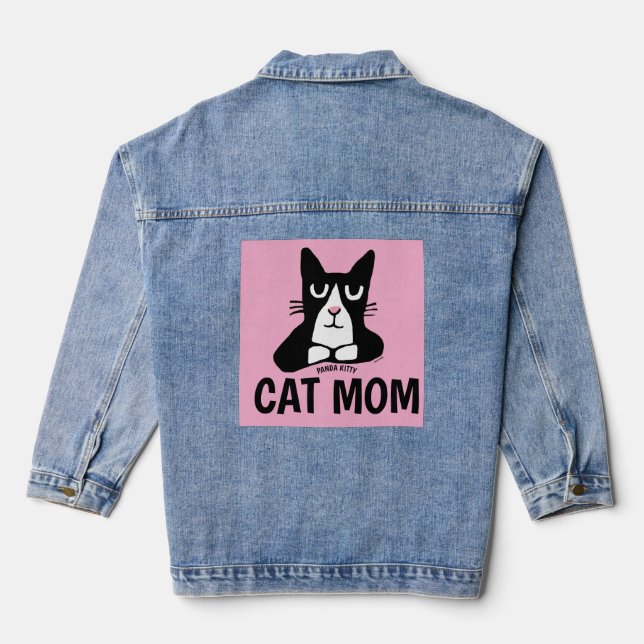 CAT MOM, Tuxedo Cat (Panda Kitty) T-Shirt Denim Jacket (Back)